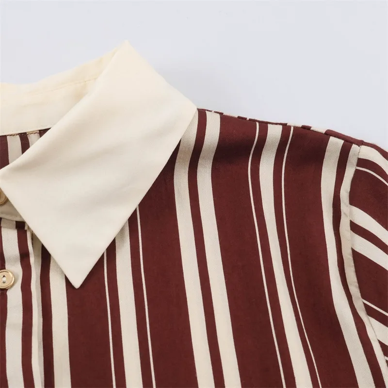 Casual Stripe Regular Dress with Long Sleeve and Shirt Collar, made of Polyester fabric