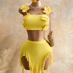 Elegant Solid Color Skirt Co-ord Set in Polyester Featuring Ruffles with Sleeveless Tube Bra, 2 Pieces Set