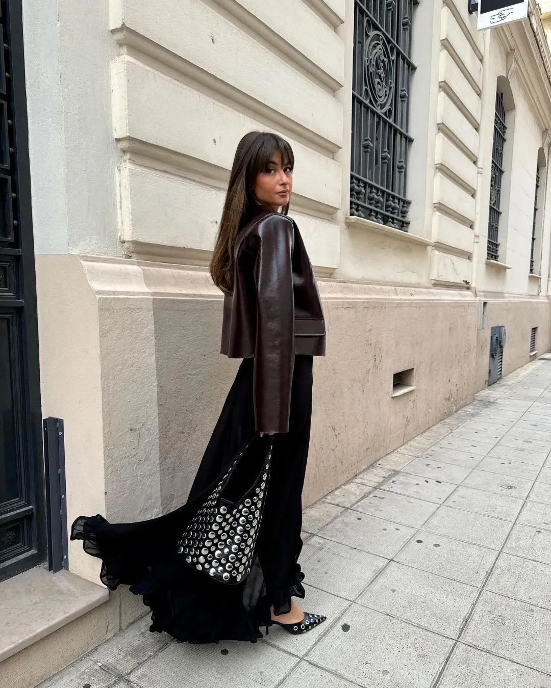 3D Print Streetwear Single Breasted Leather Jacket for Women in PU Fabric with Round Neck Design