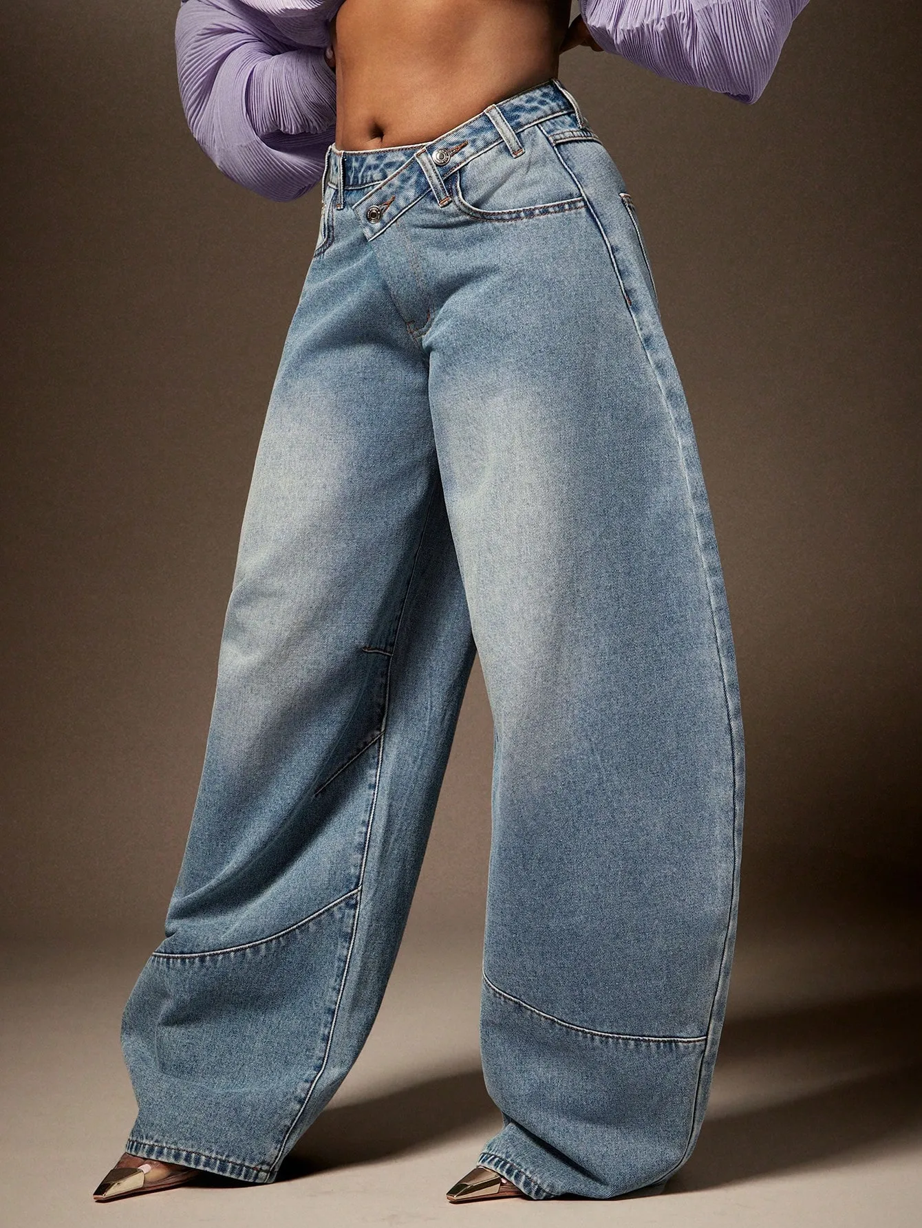 Vintage Style Wide Leg Full Length Pants for Women in Loose Fit, Made with Denim Cotton, Inelastic, Perfect for Autumn