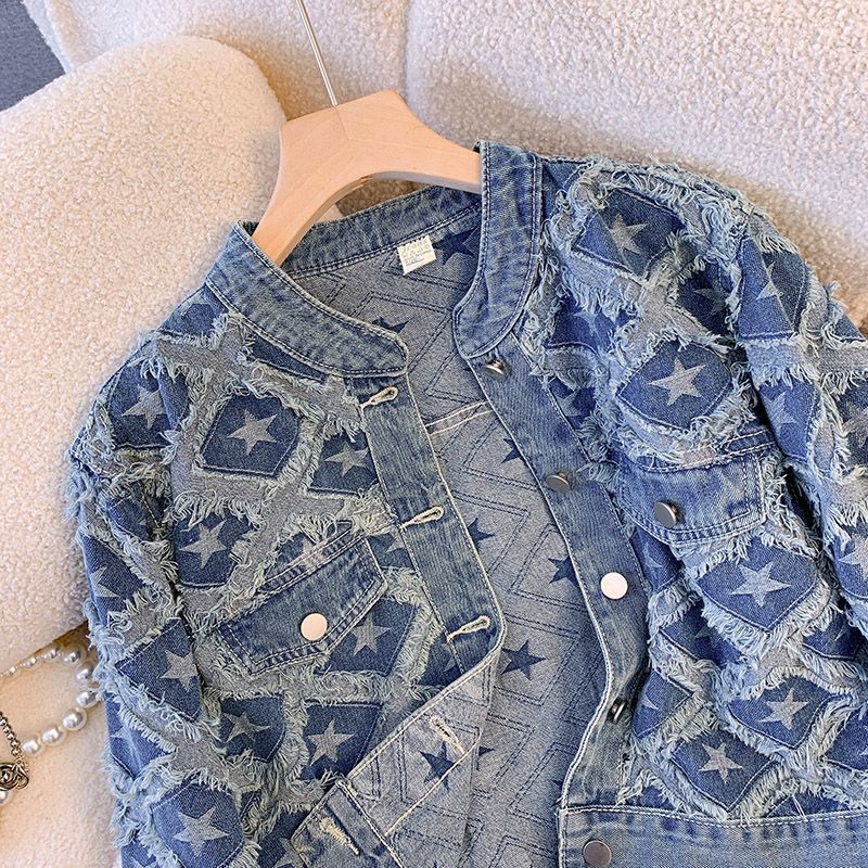 Women's Casual Single Breasted Printed Coat with Round Neck