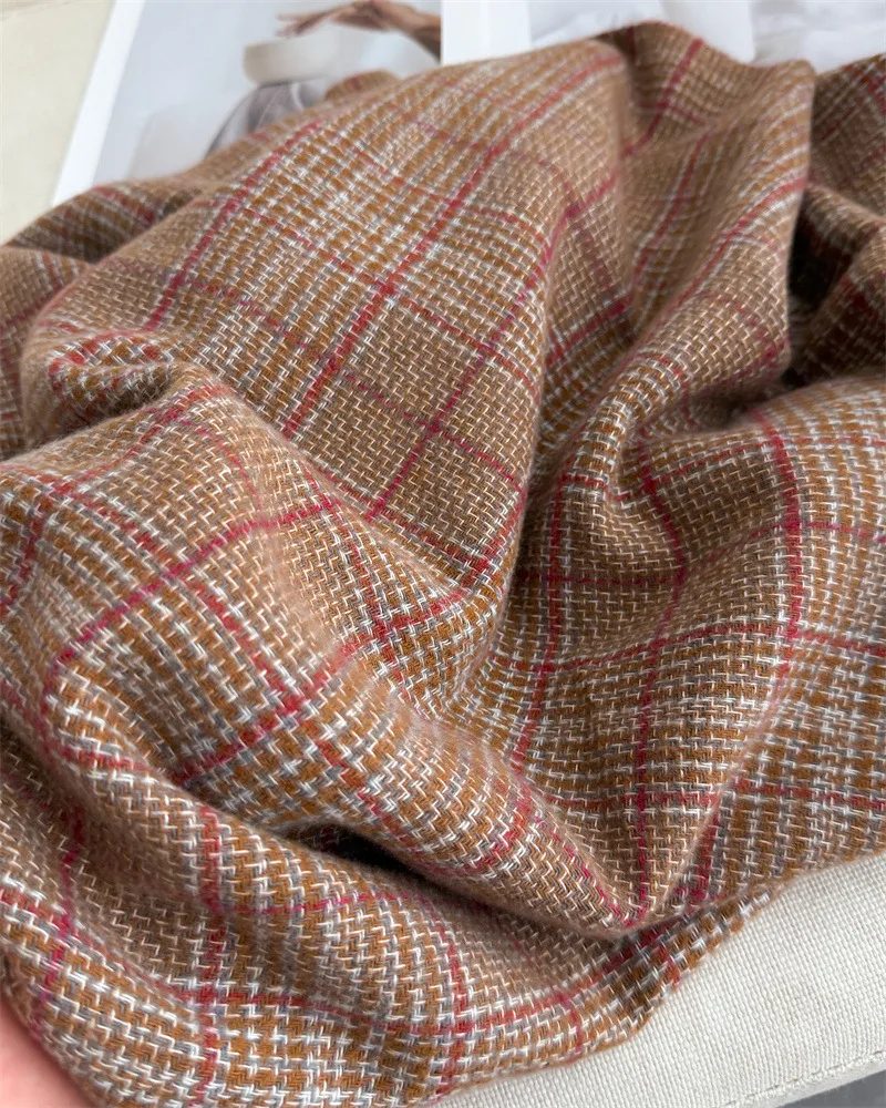 Unisex Plaid Shawl Scarf in Dark Coffee Polyester, Perfect for Autumn and Winter