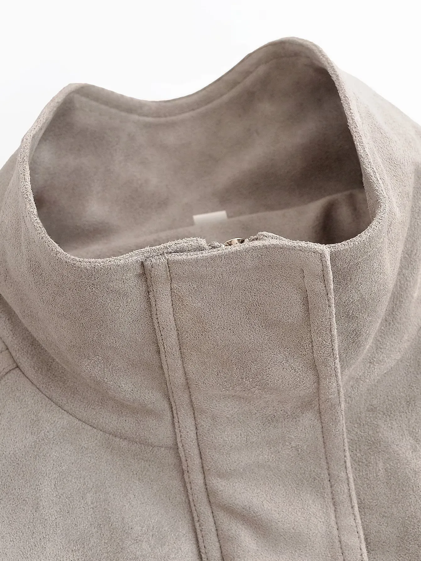 Casual Solid Color Zipper Coat Jacket with Standing Collar in Polyester Fabric