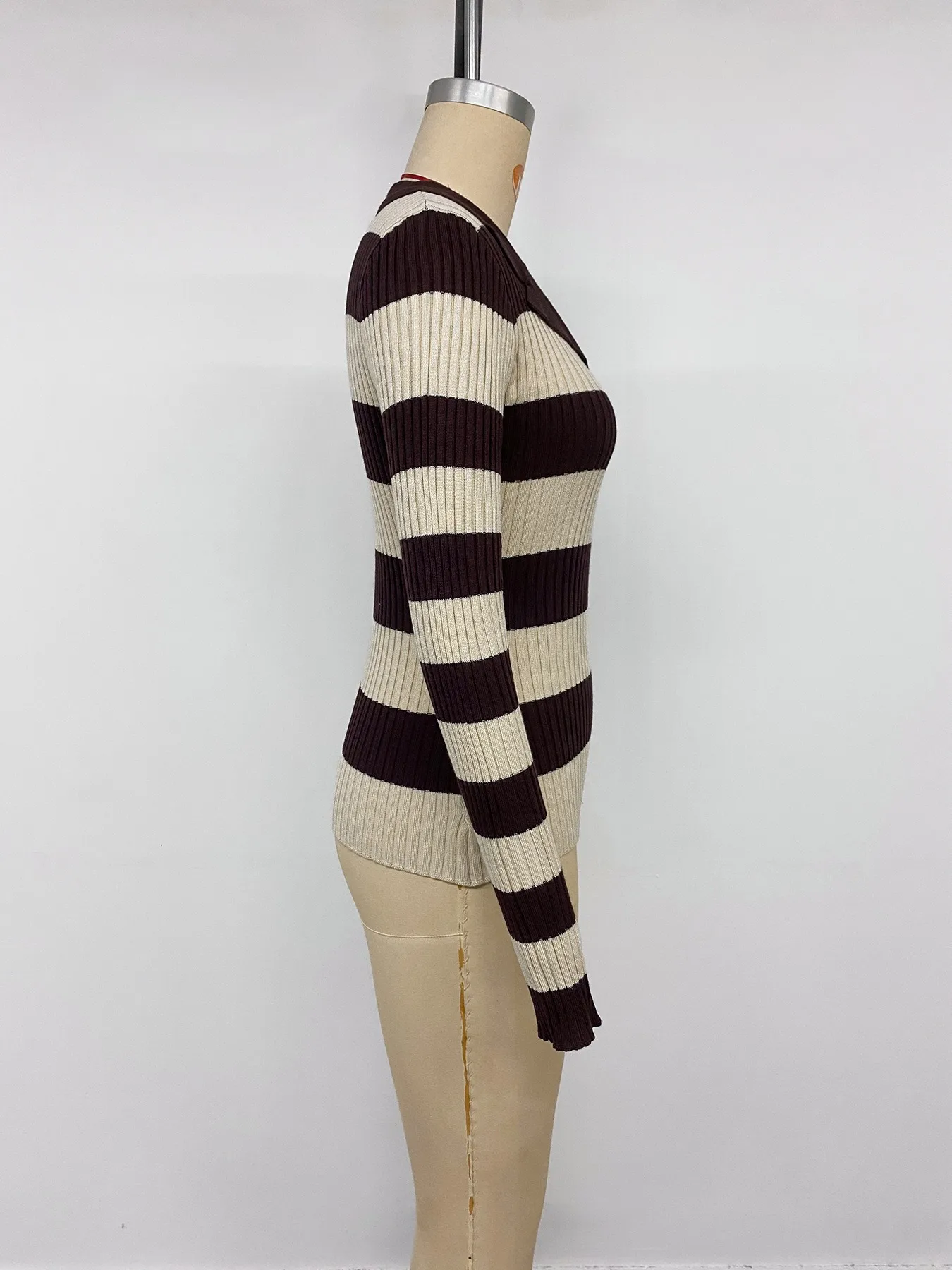 Vintage Style Stripe Sweater with Long Sleeves, Knitted Cotton Pullover