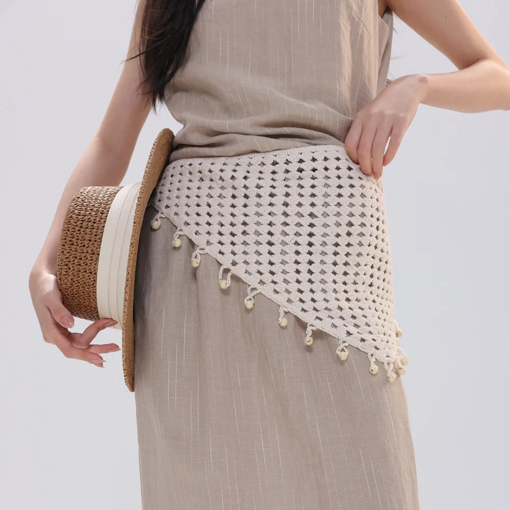 Plaid Cotton Skirt with Belt Featuring Irregular Skirt Design for Spring and Summer