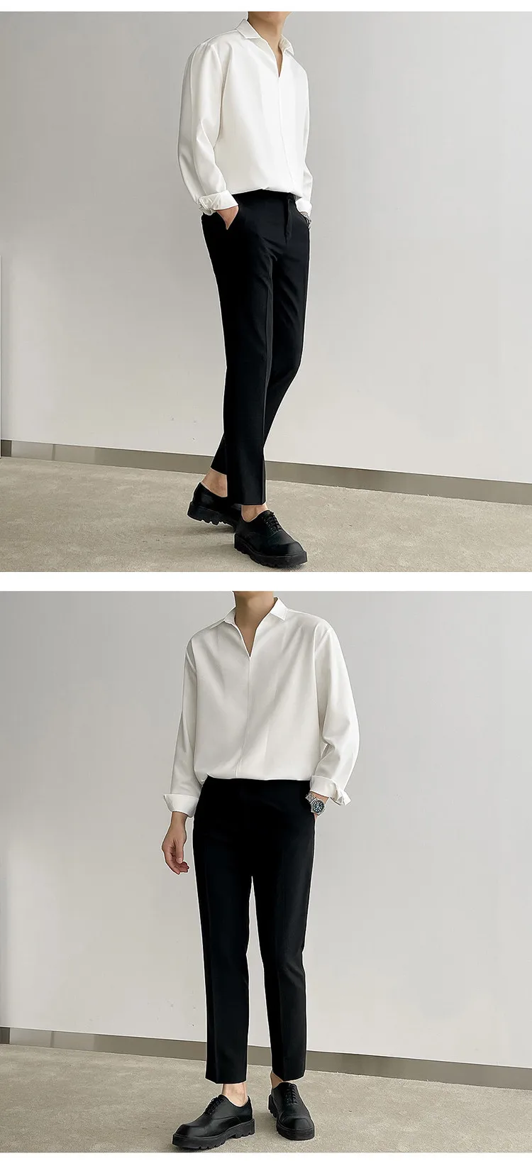 Solid Color Long Sleeve Men's Shirt in 4-Way Stretch Fabric with V Neck Pullover Design for Autumn