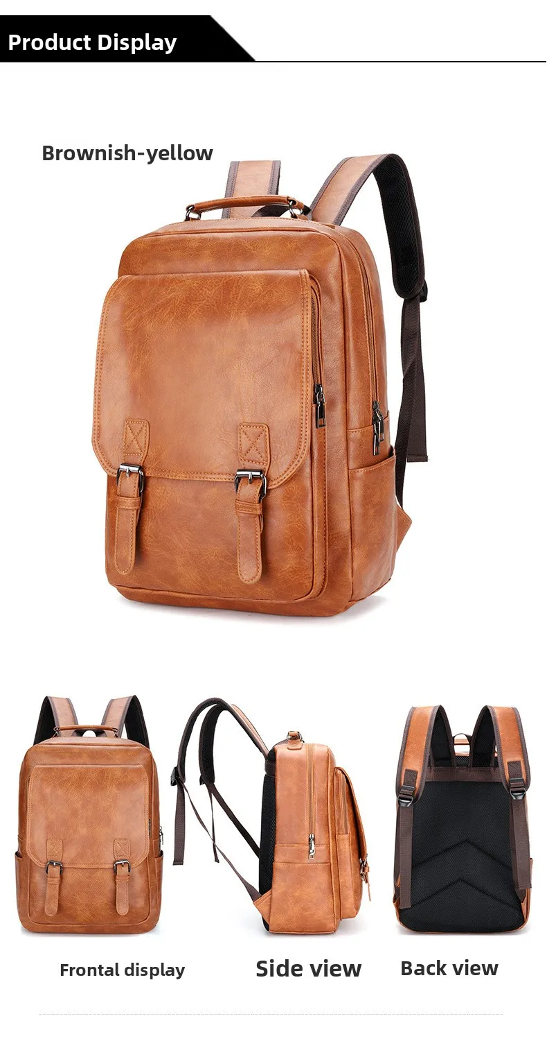 Solid Color PU Laptop Backpack with Breathable Design, 16 Inch Casual Backpack