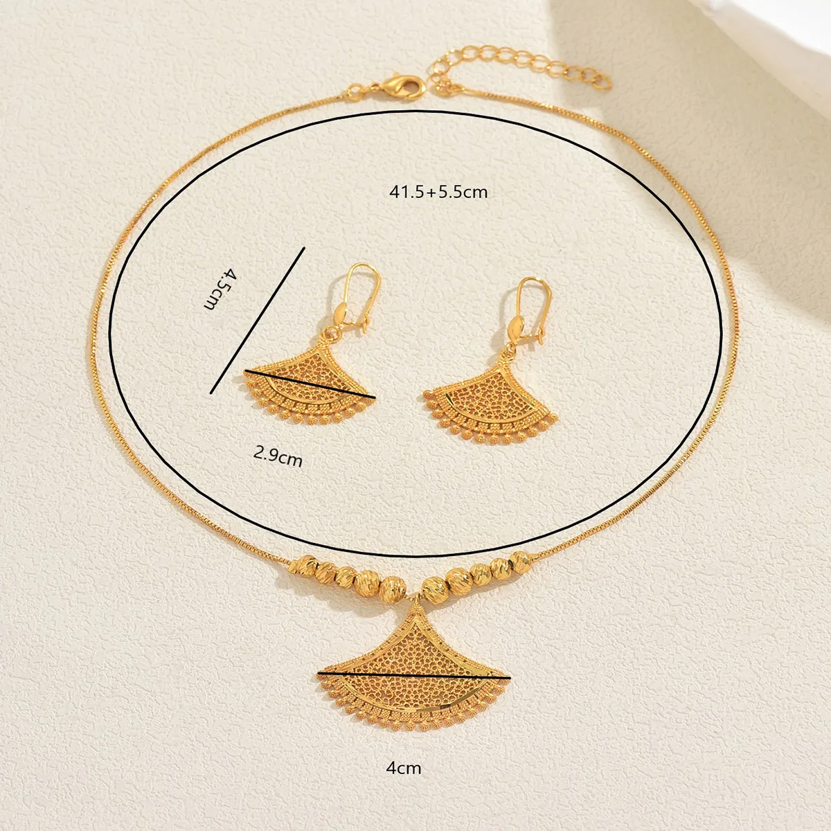 18K Gold Plated Copper Geometric Hollow Heart Flower Jewelry Set for Women
