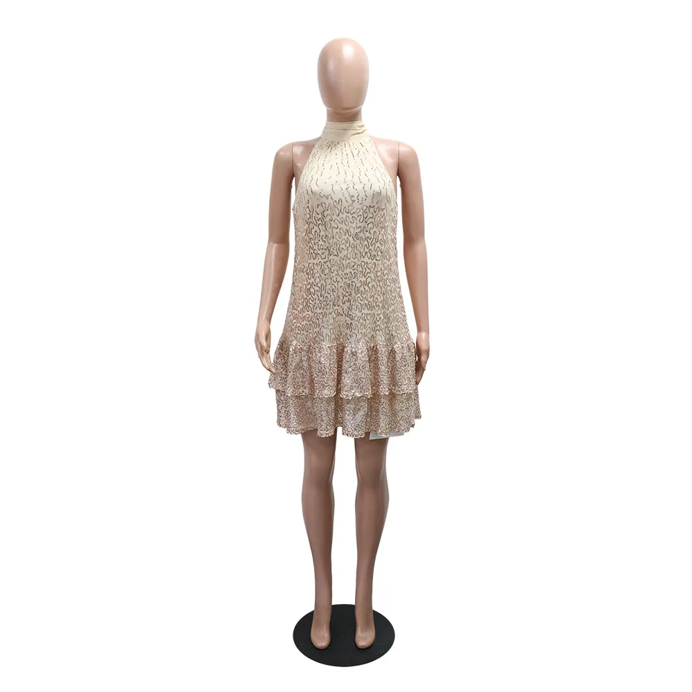 Sexy Sleeveless Solid Color Sequin Dress with Round Neck in Polyester for Casual Wear