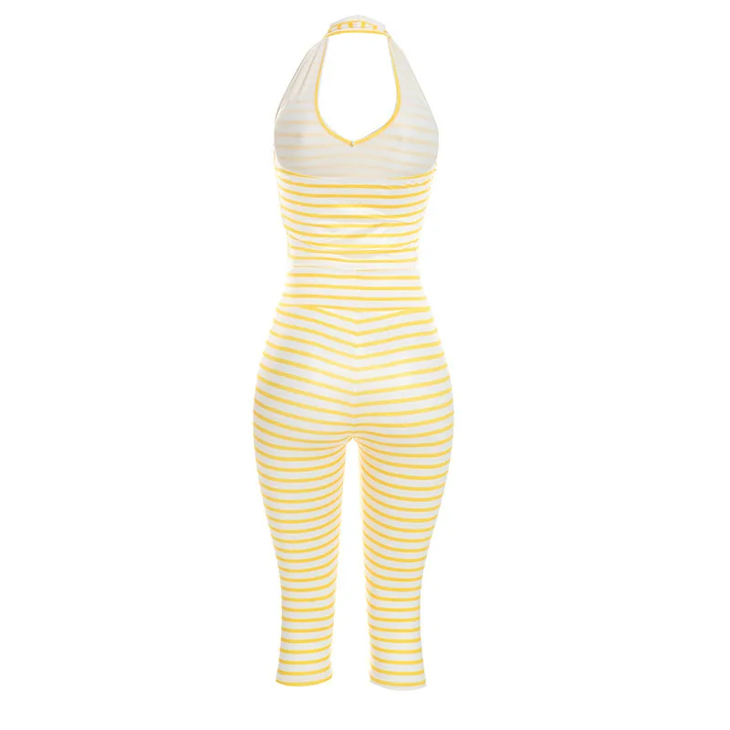 Stripe Vest and Pant Co-ord Set in Milk Fiber featuring Sexy Style with Printing, Skinny Fit and Calf-Length Pants