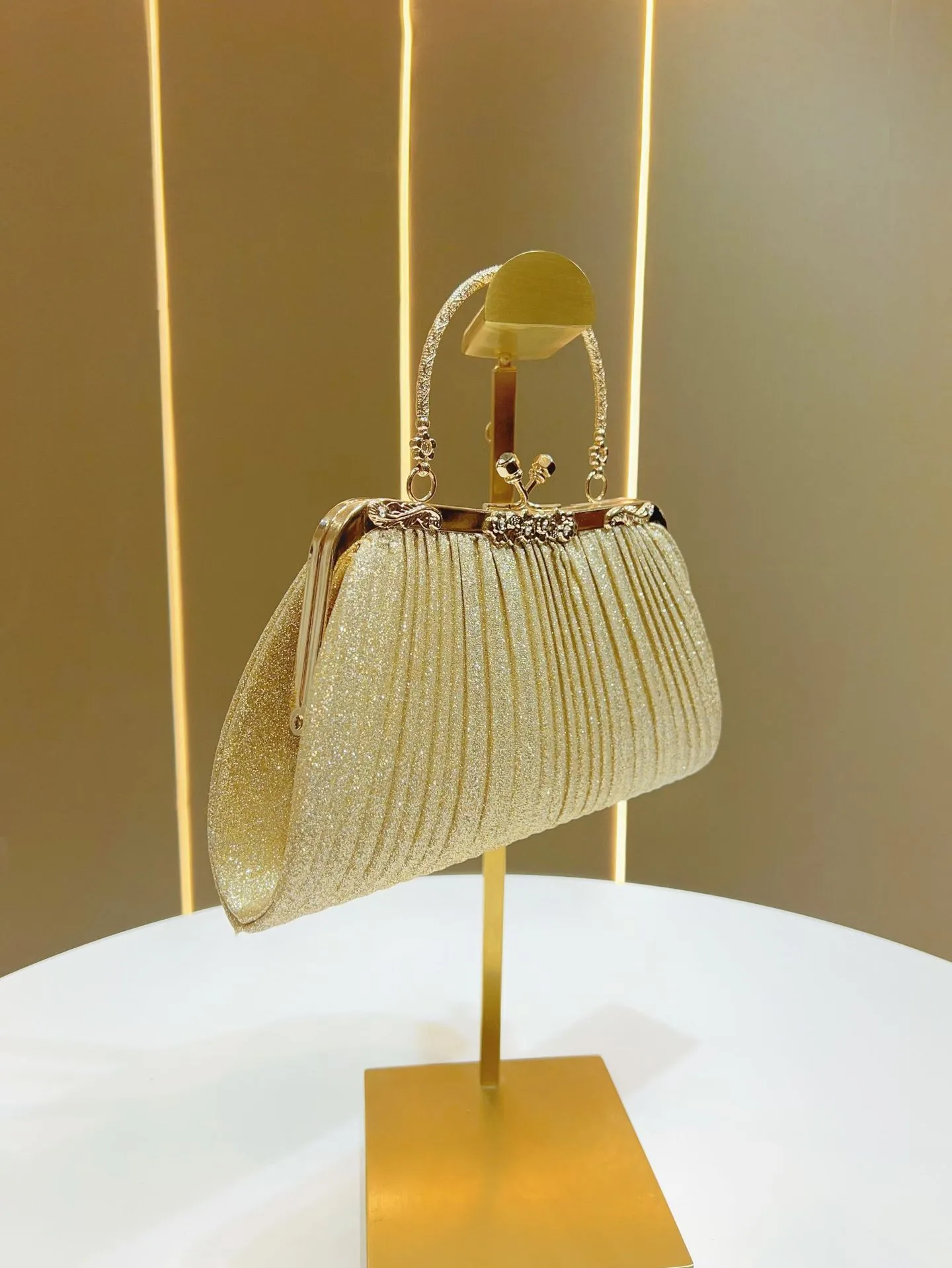 Square Ruched Polyester Evening Bag with Chain for Women