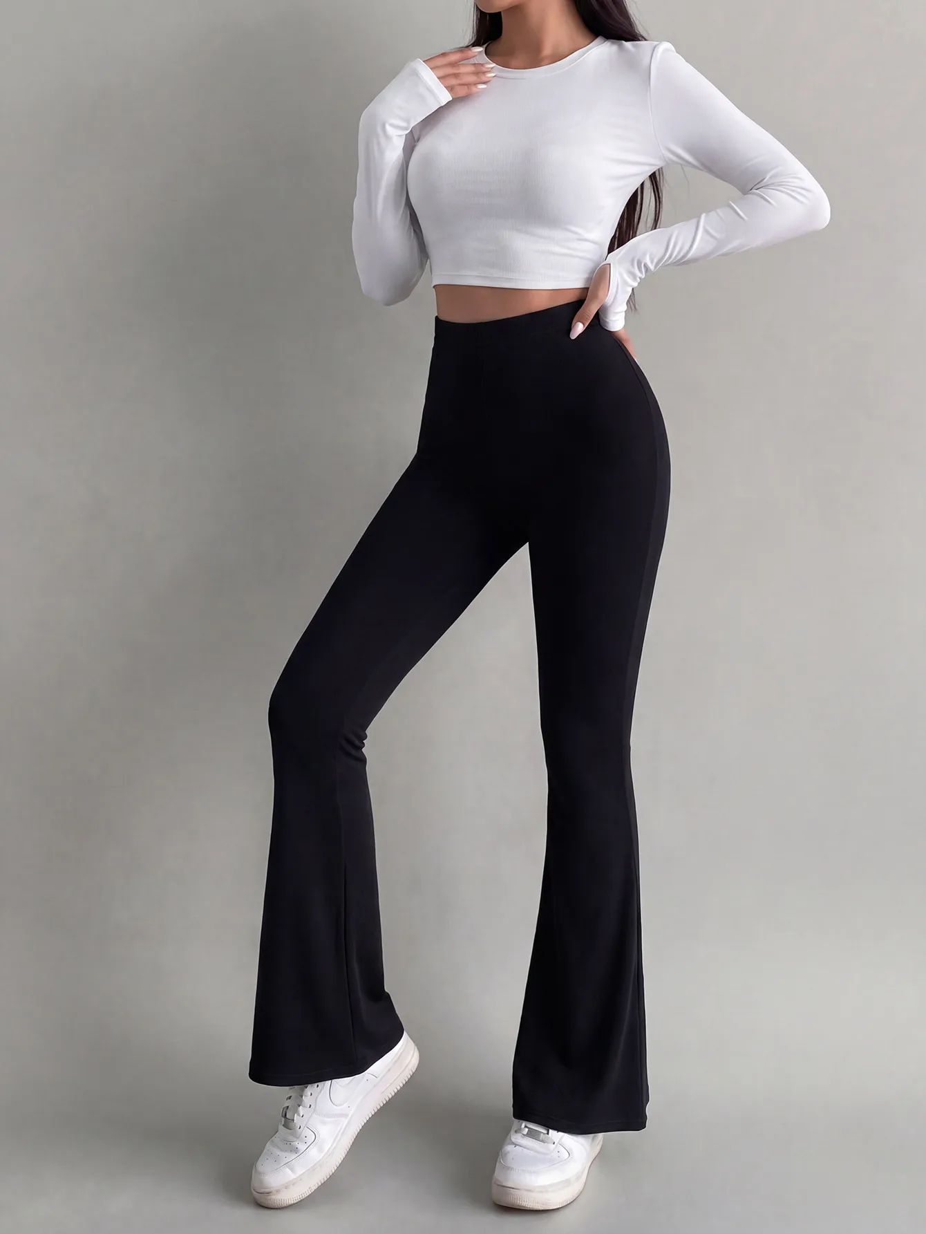 Solid Color Full Length Leggings for Yoga in Casual Style, Made with Polyester Fabric Featuring Patchwork Craft