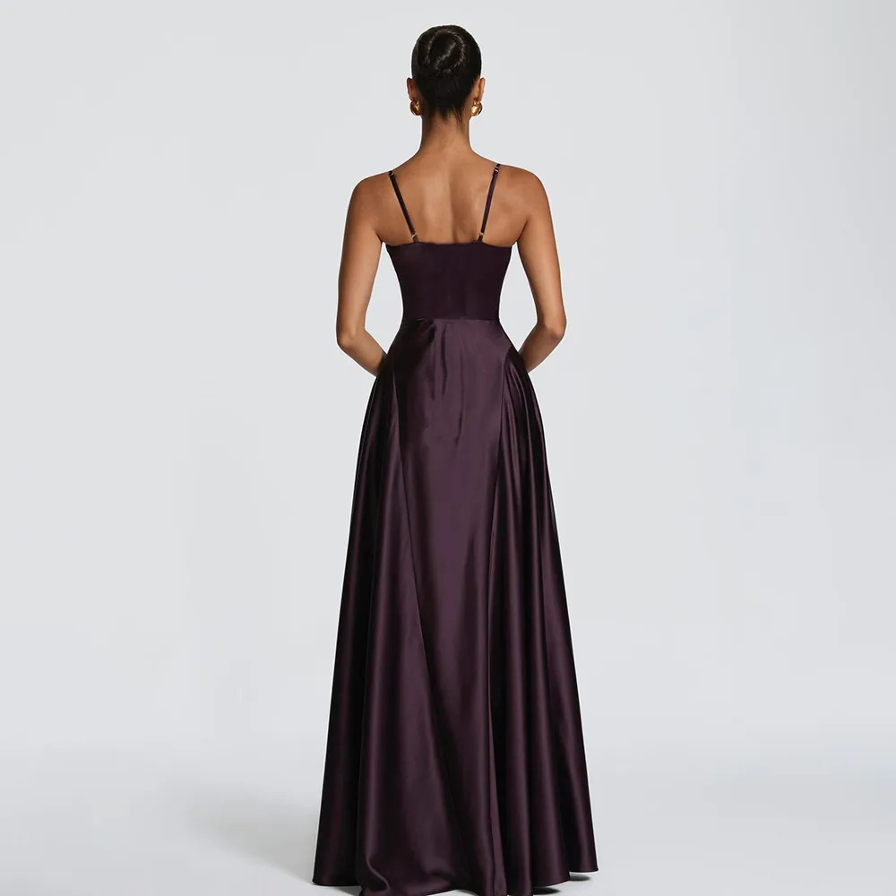 Solid Color Sexy Sleeveless Strap Party Dress in Satin for Banquet
