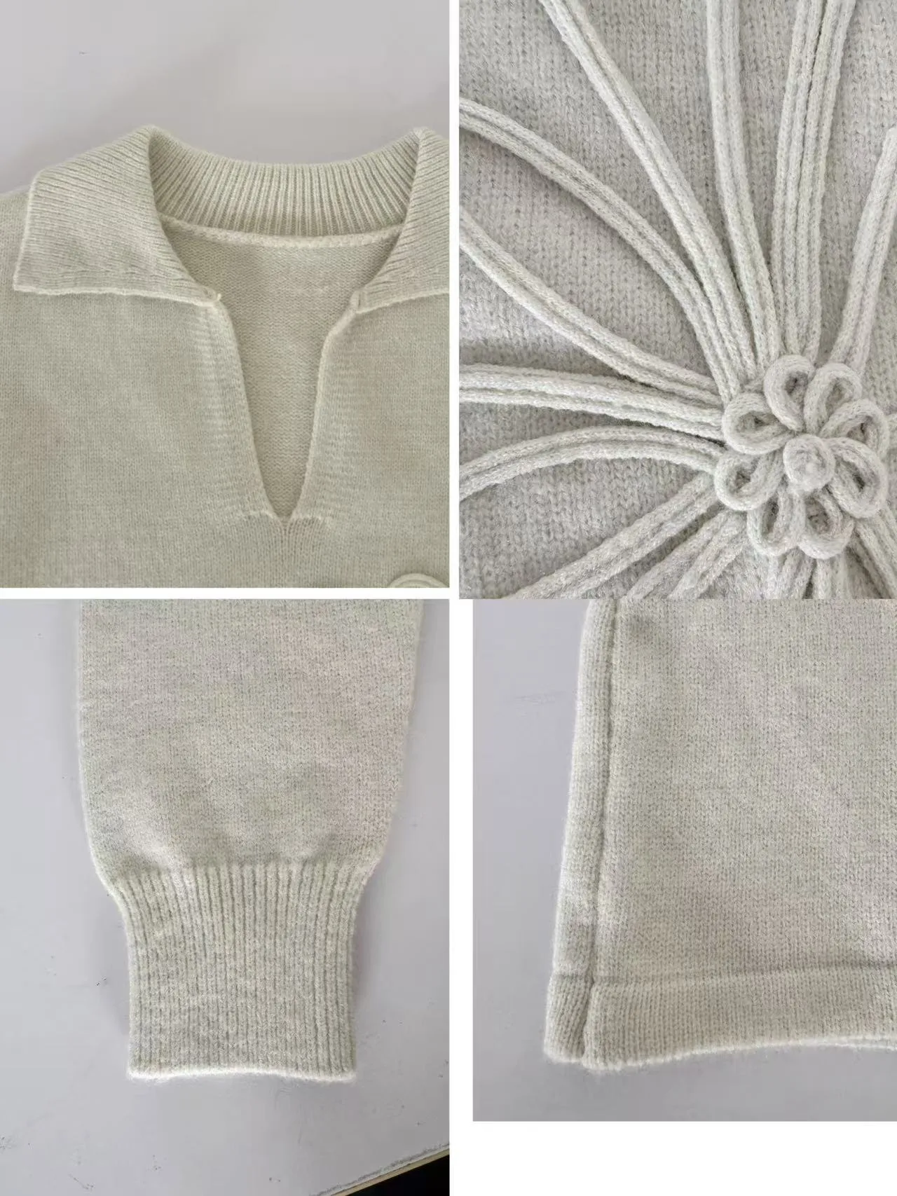 Casual Flowers Sheath Dress with Long Sleeve and Shirt Collar in Knit Fabric for Business
