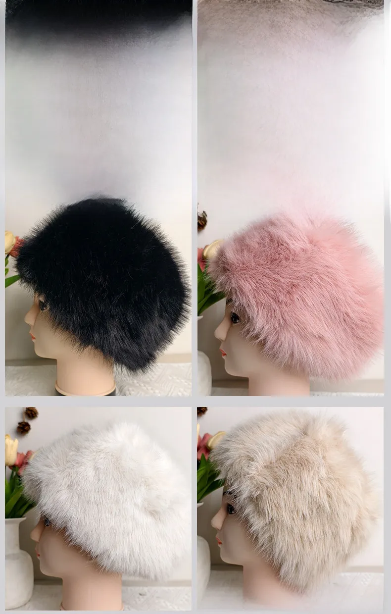 Solid Color Princess Style Unisex Bucket Hat with Ear Wrap Brim, Made of Plush Imitation Fox Fur
