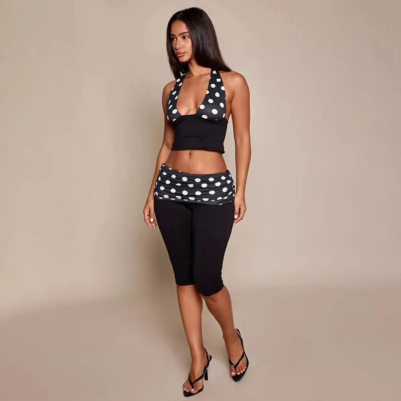 Sexy Pant Co-ord Set in Polyester Featuring Printing with Halter Neck Design, 2 Pieces Set