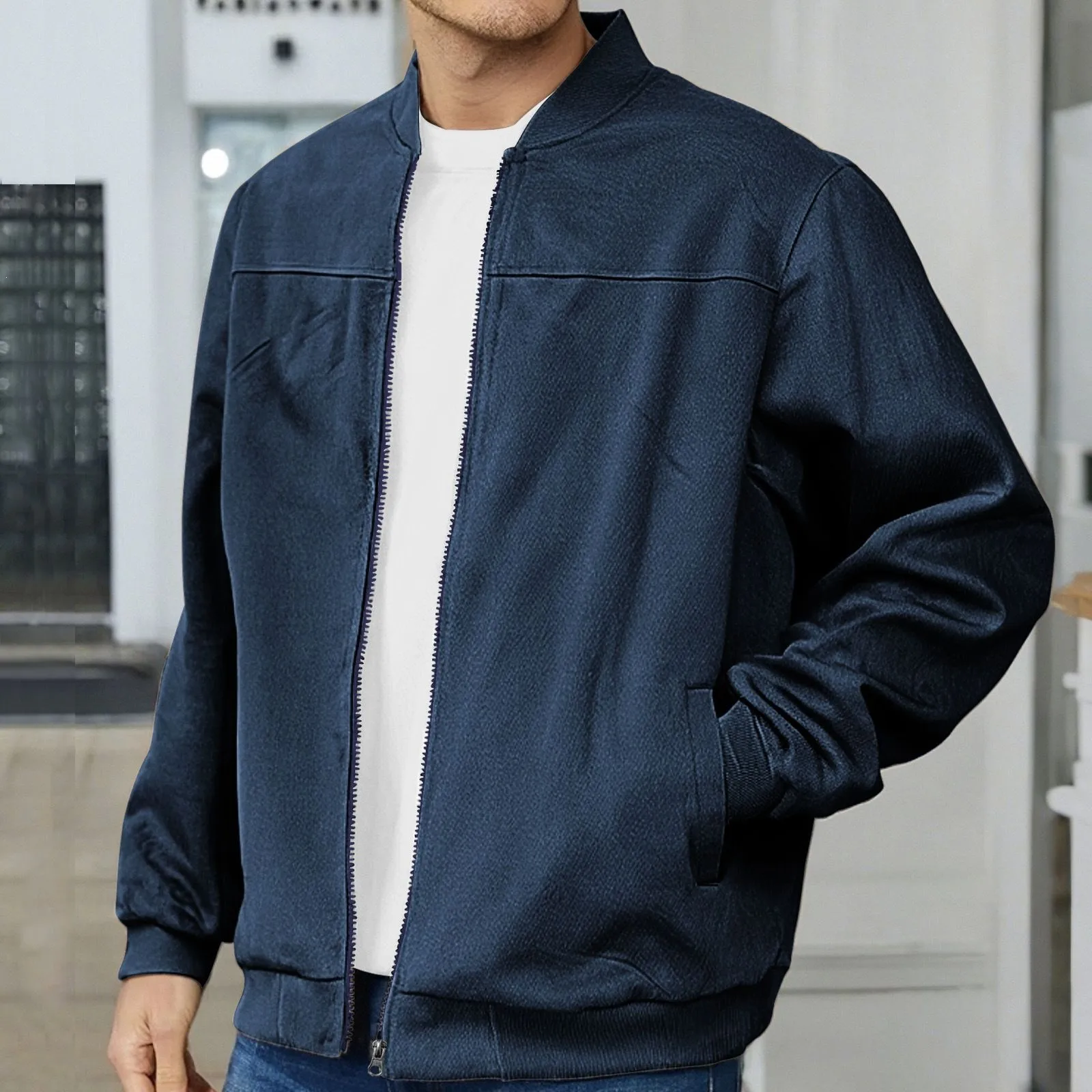 Men's Punk Solid Color Cotton Jacket Featuring Zipper Placket Outerwear