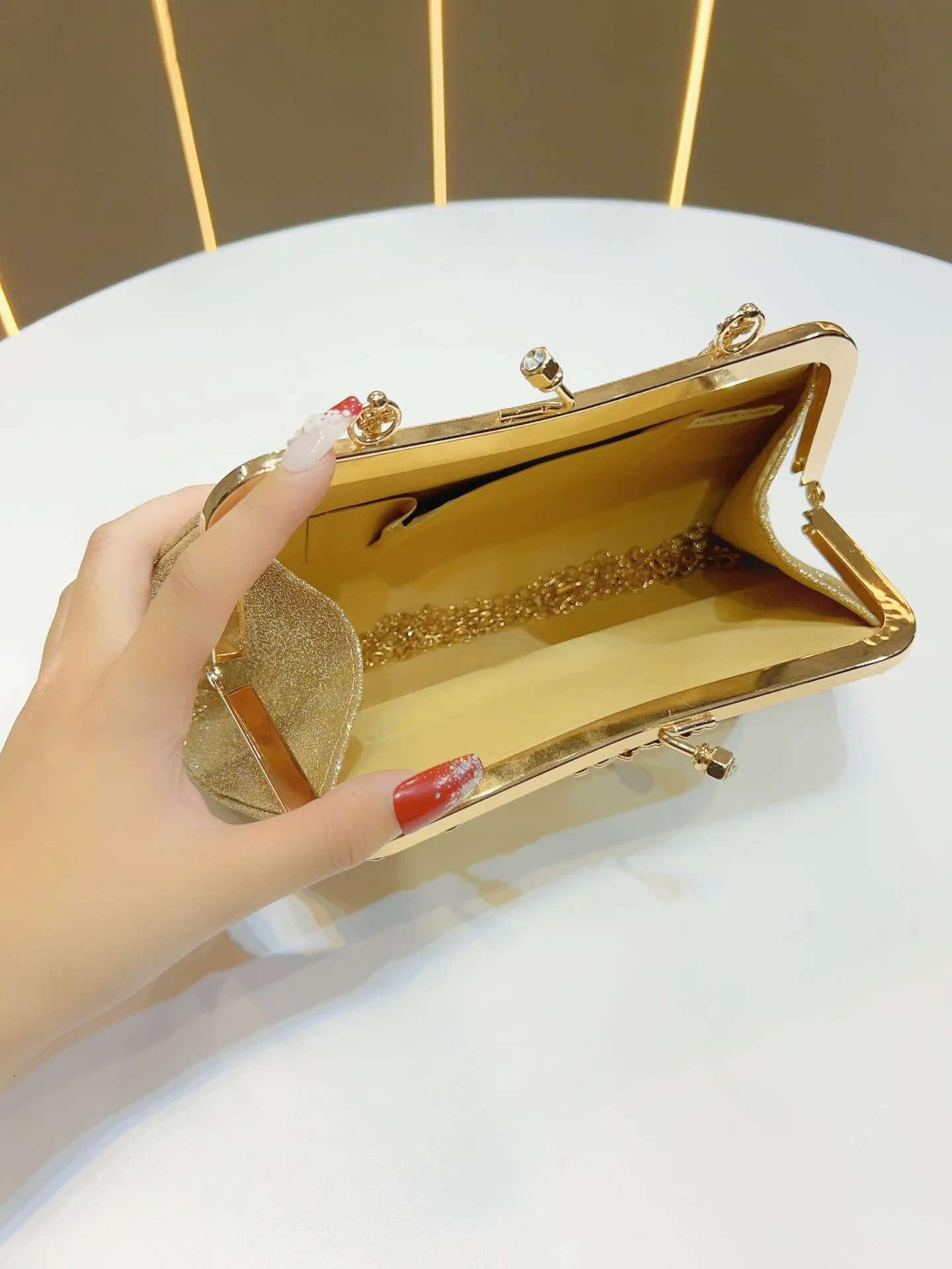 Square Ruched Polyester Evening Bag with Chain for Women