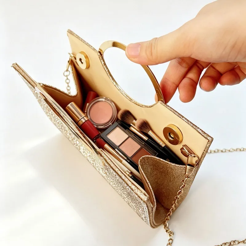 Women’s Square Evening Bag in PU Leather with Chain Strap, Stylish for Spring and Summer
