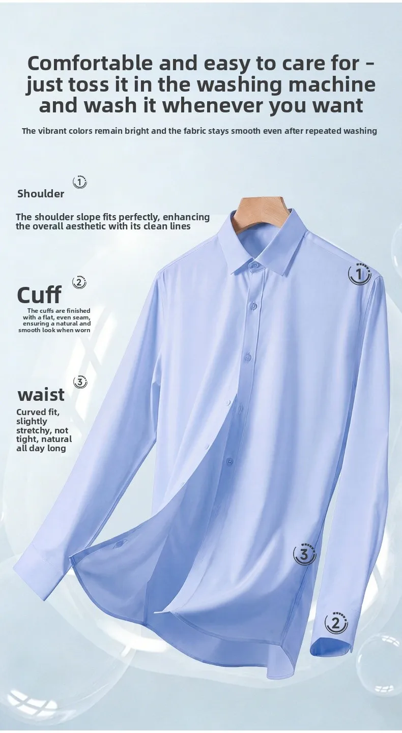 Solid Color Business Long Sleeve Men's Shirt in Polyester with Single Breasted Closure and Shirtsleeve Style