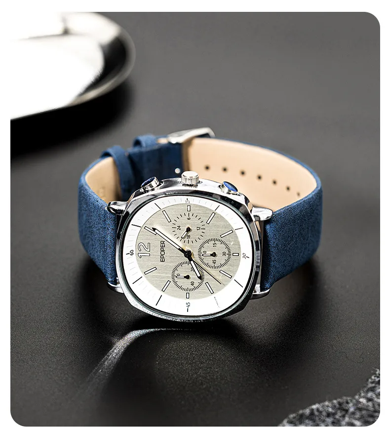 Men's Quartz Watch with Genuine Leather Strap and Pin Buckle, Featuring Tempered Glass Mirror, Ideal for Watch Jewelry Sets