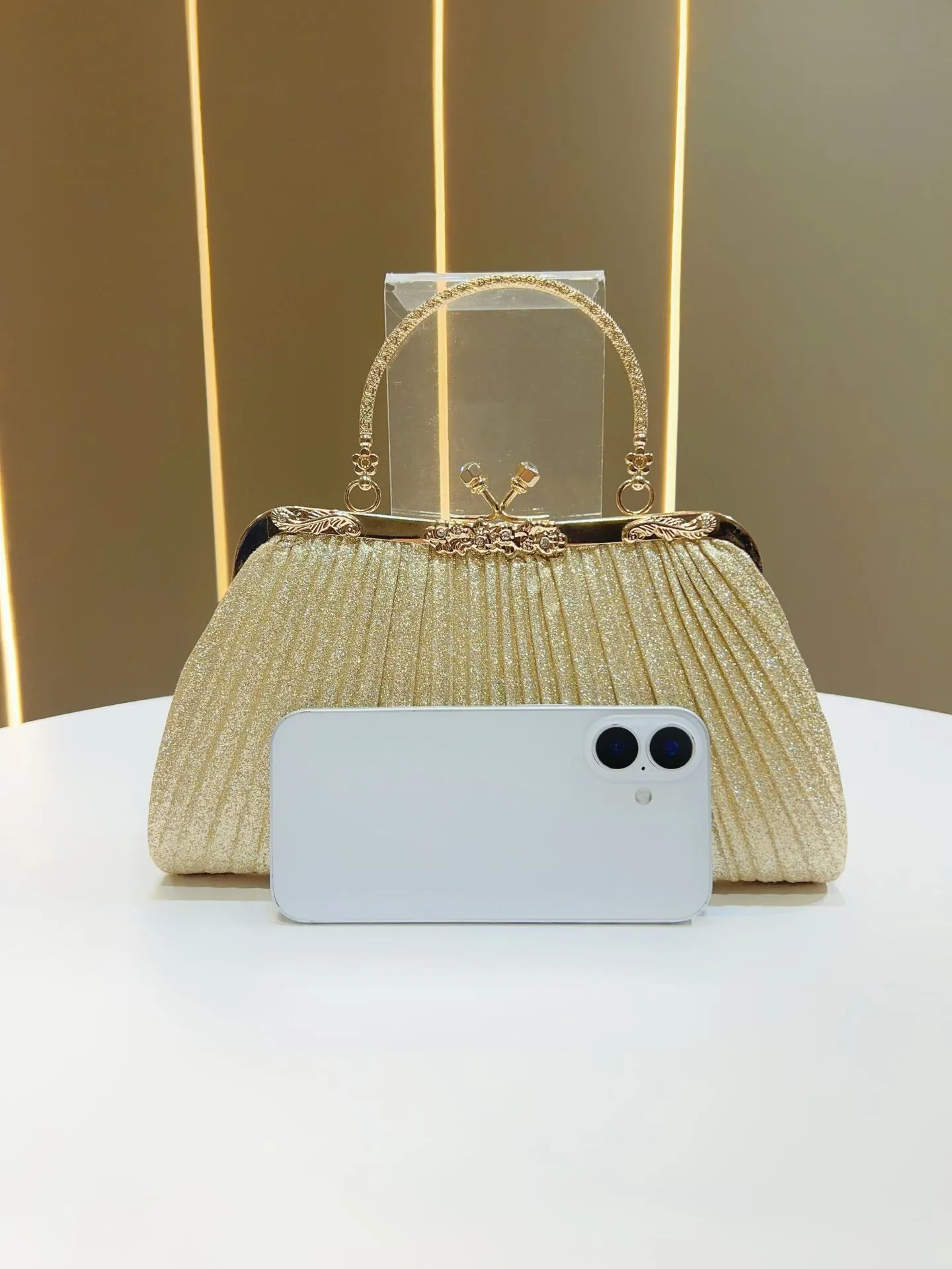 Square Ruched Polyester Evening Bag with Chain for Women