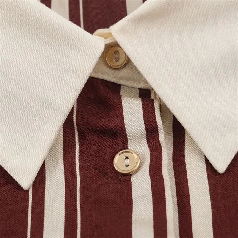Casual Stripe Regular Dress with Long Sleeve and Shirt Collar, made of Polyester fabric