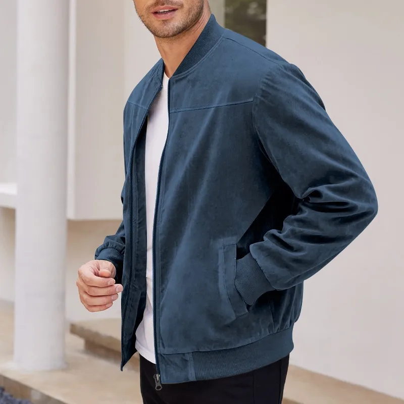 Men's Punk Solid Color Cotton Jacket Featuring Zipper Placket Outerwear