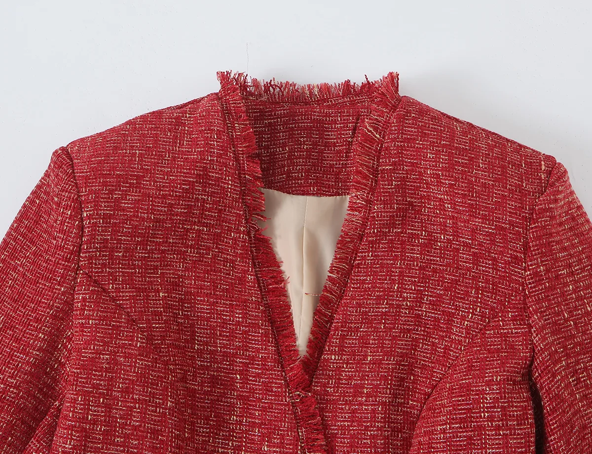 Streetwear Long Sleeve Polyester Blazer with Tassel Craft and V Neck in Regular Sleeve Style