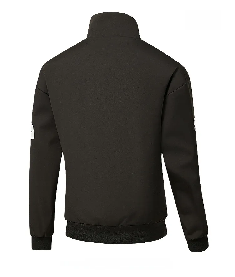 Men's Printed Polyester Jacket with Zipper Placket in Dyed Black Outerwear