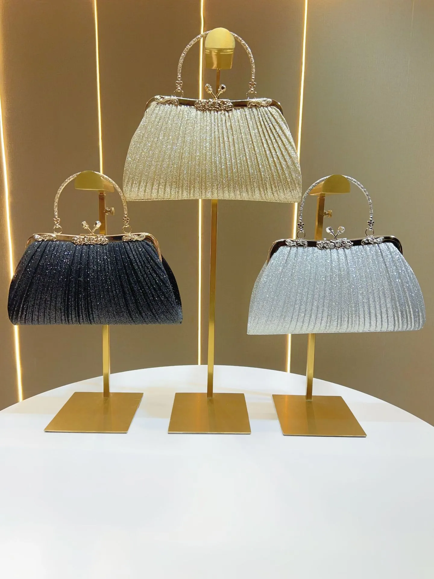 Square Ruched Polyester Evening Bag with Chain for Women