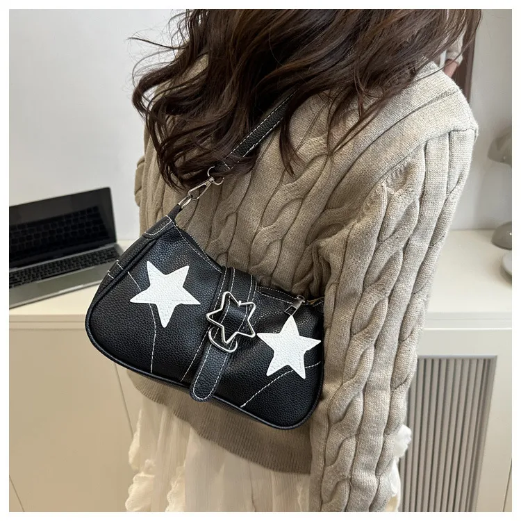 Square PU Underarm Bag for Women with Sewing Thread Detail and Single Shoulder Strap