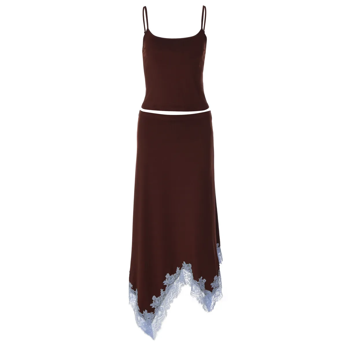 Streetwear Skirt Co-ord Set in Elastane Featuring Asymmetrical Design, Sleeveless 2 Pieces Set for Summer Street Style