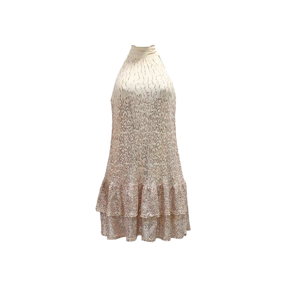 Sexy Sleeveless Solid Color Sequin Dress with Round Neck in Polyester for Casual Wear