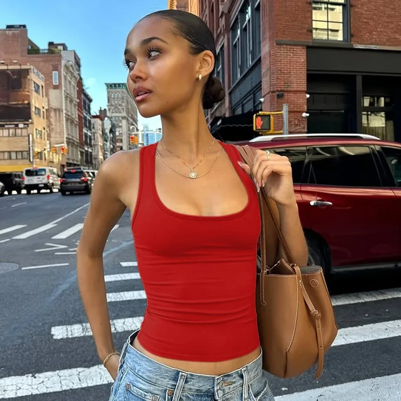Sexy Solid Color Polyester Vest with Strap Neck, Summer Small Vest Top