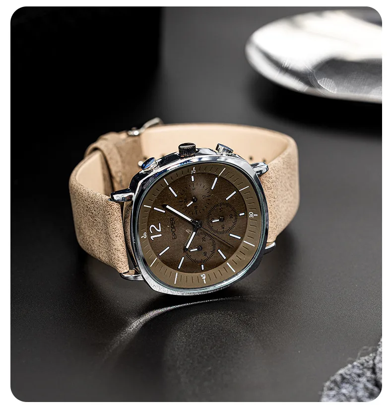 Men's Quartz Watch with Genuine Leather Strap and Pin Buckle, Featuring Tempered Glass Mirror, Ideal for Watch Jewelry Sets