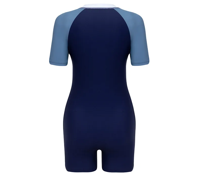 Women's Nylon Polyester One-Piece Swimsuit with Zipper for Swimming