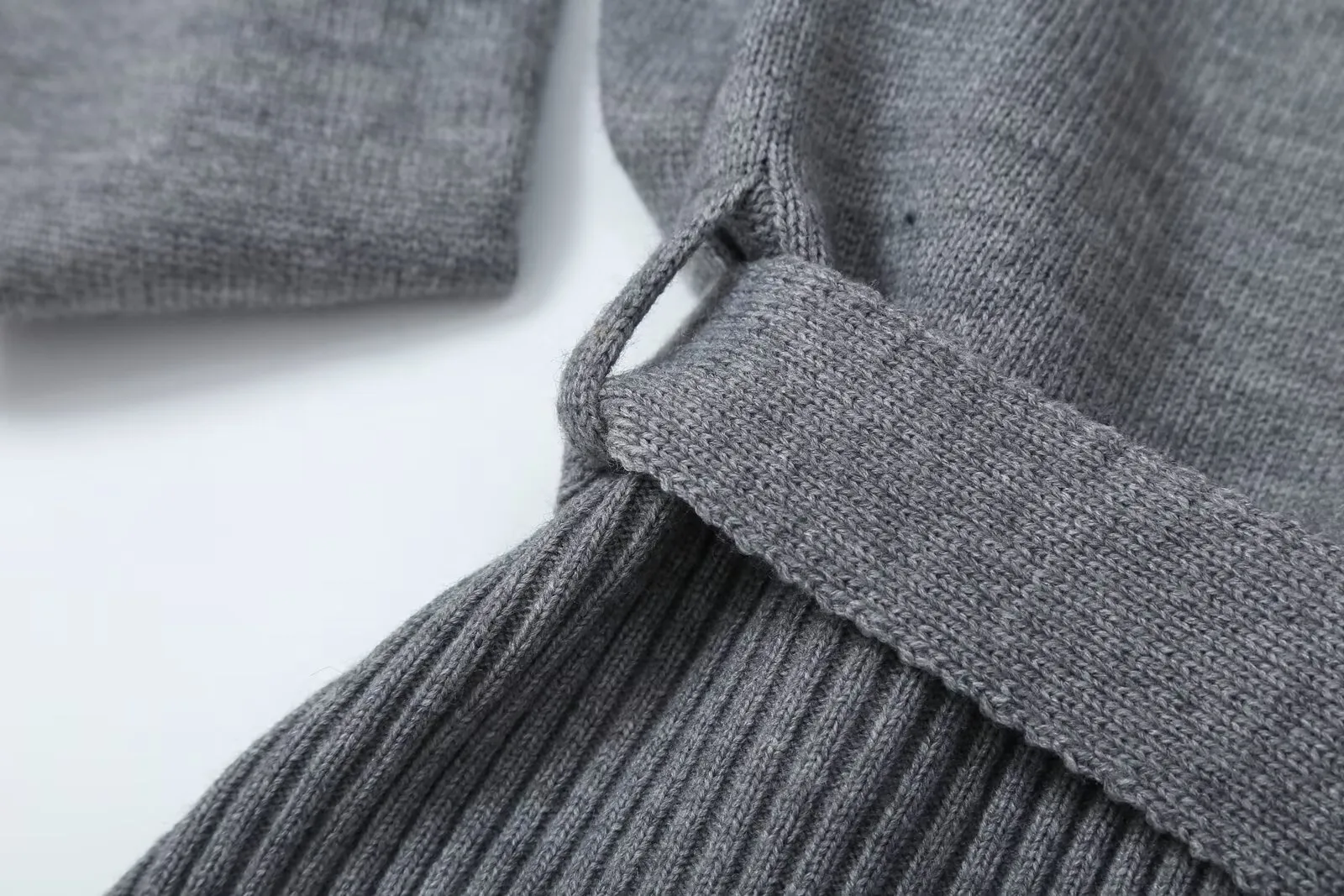 Streetwear Pant Co-ord Set in Knit Fabric with Belt, featuring V Neck and Long Sleeve, Full Length Pants with Stretchy Fit