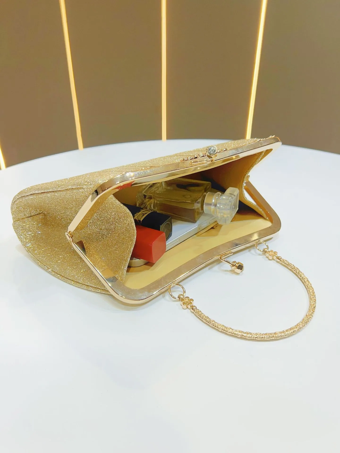 Square Ruched Polyester Evening Bag with Chain for Women