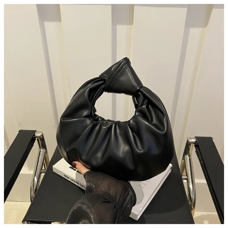 Medium Round PU Handbag with Zipper and Ruched Design for Women