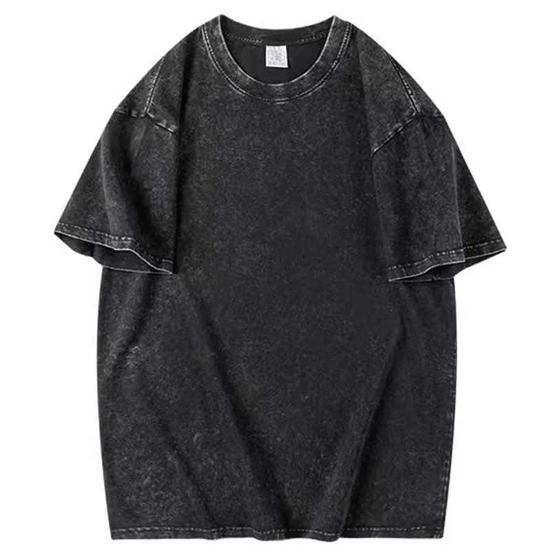 Loose Fit Washed Cotton Round Neck Short Sleeve T-Shirt