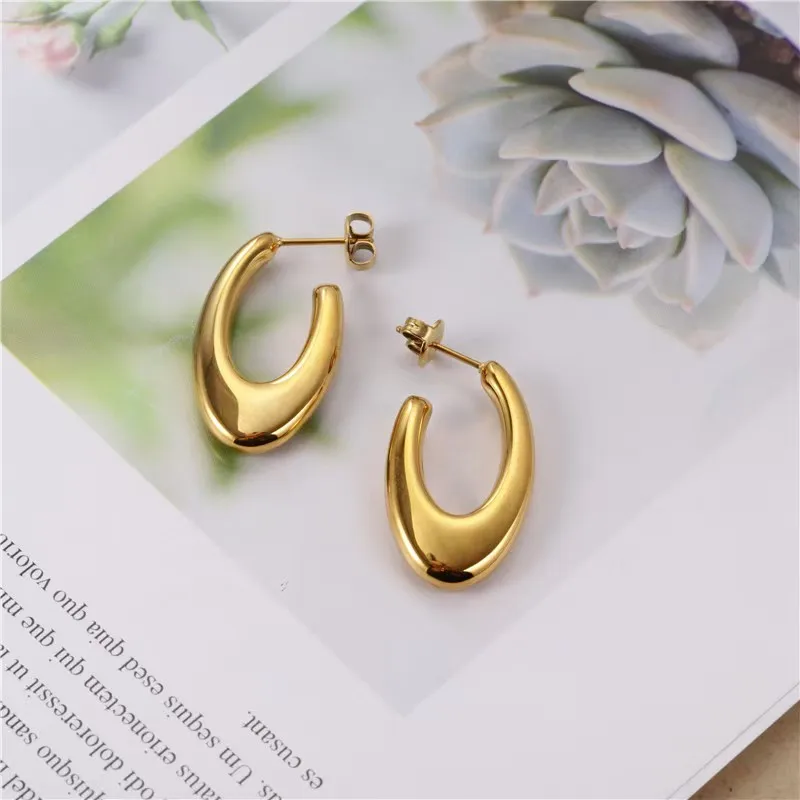 Asymmetrical U Shape Earrings for Women in 304 Stainless Steel with 14K Real Gold PVD Coated Plating and 0.03µm Thickness
