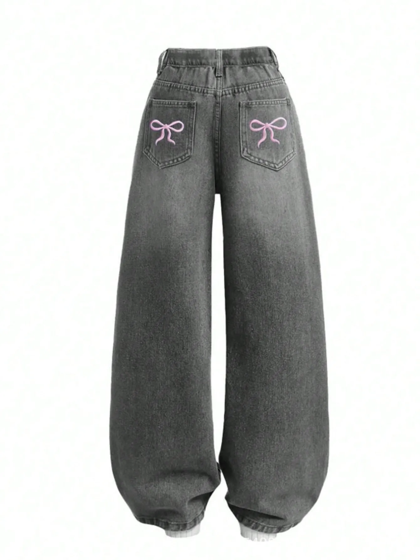 Solid Color Casual Denim Jeans for Girls in Grey, Full Length Children's Denim Pants