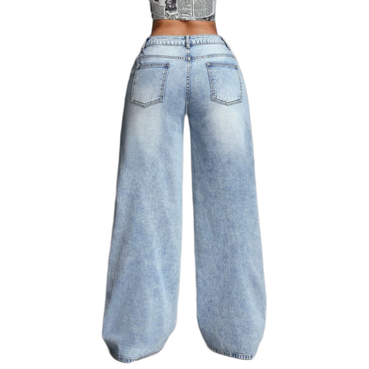 Retro Full Length Jeans for Women in Loose Fit with High Waist, Made of Denim Cotton, Inelastic