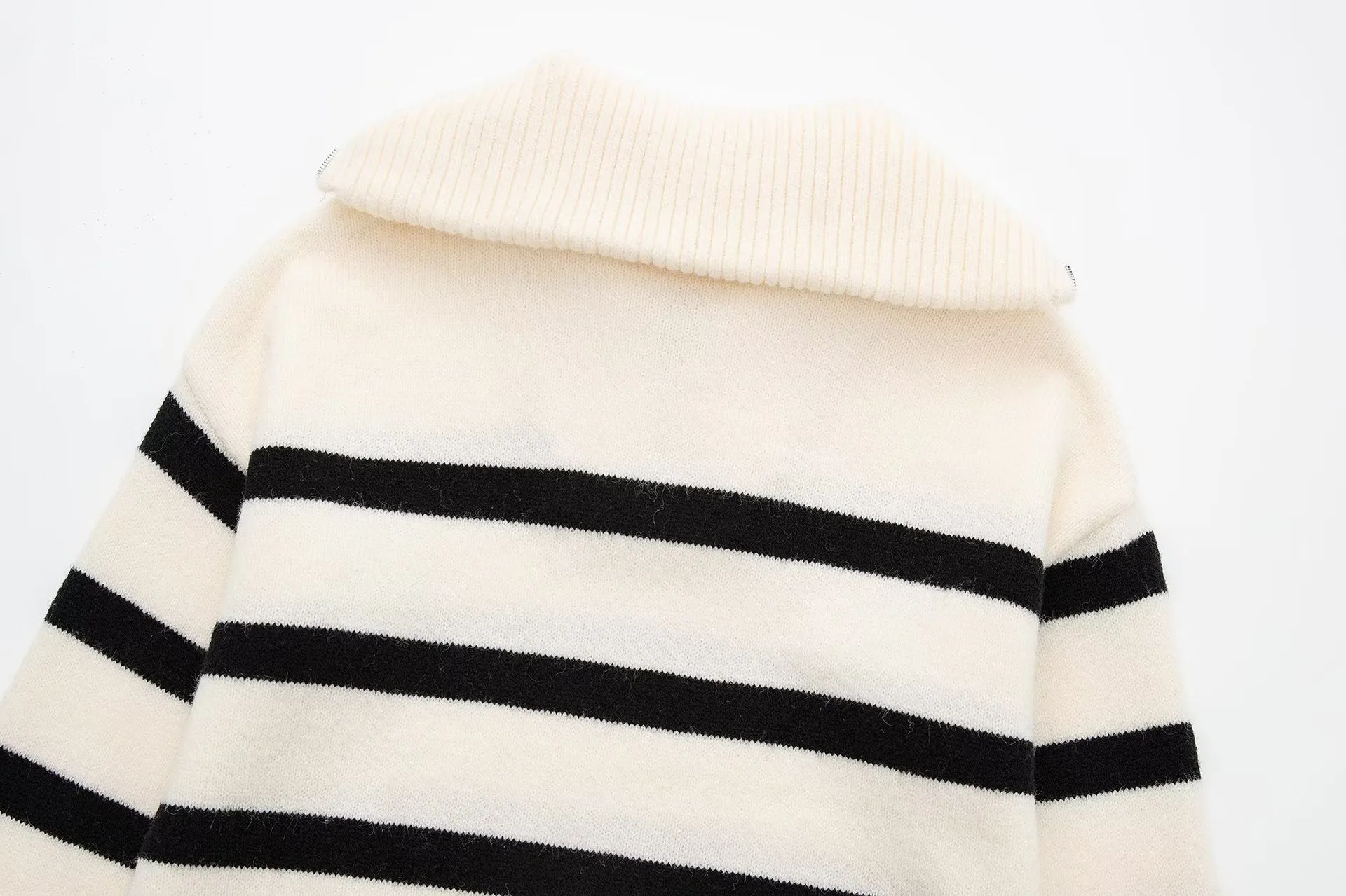 Striped Plaid Long Sleeve Acrylic Pullover Sweater with Zipper