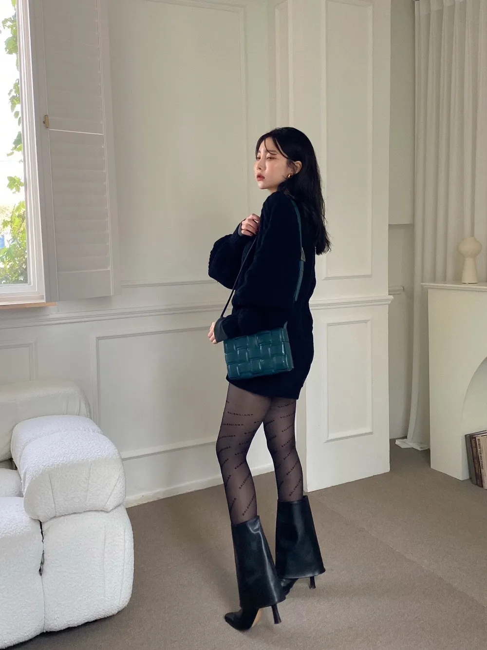 Loose Solid Color Long Sleeve Puff Sleeve Round Neck Pullover Sweater for Women