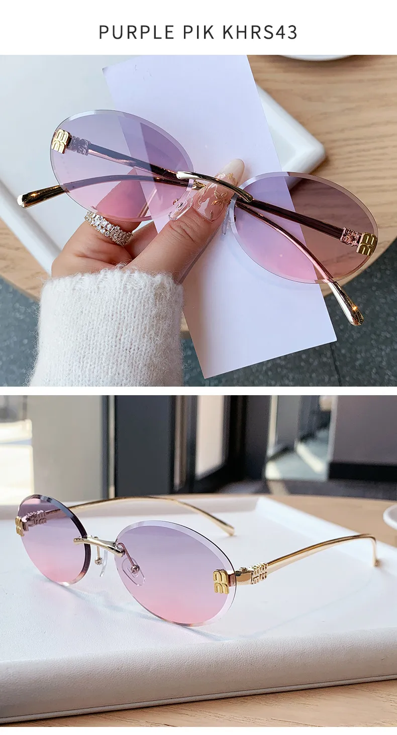 Unisex Oval Frame Frameless Sunglasses with PC Lens Material for Casual All Seasons Wear