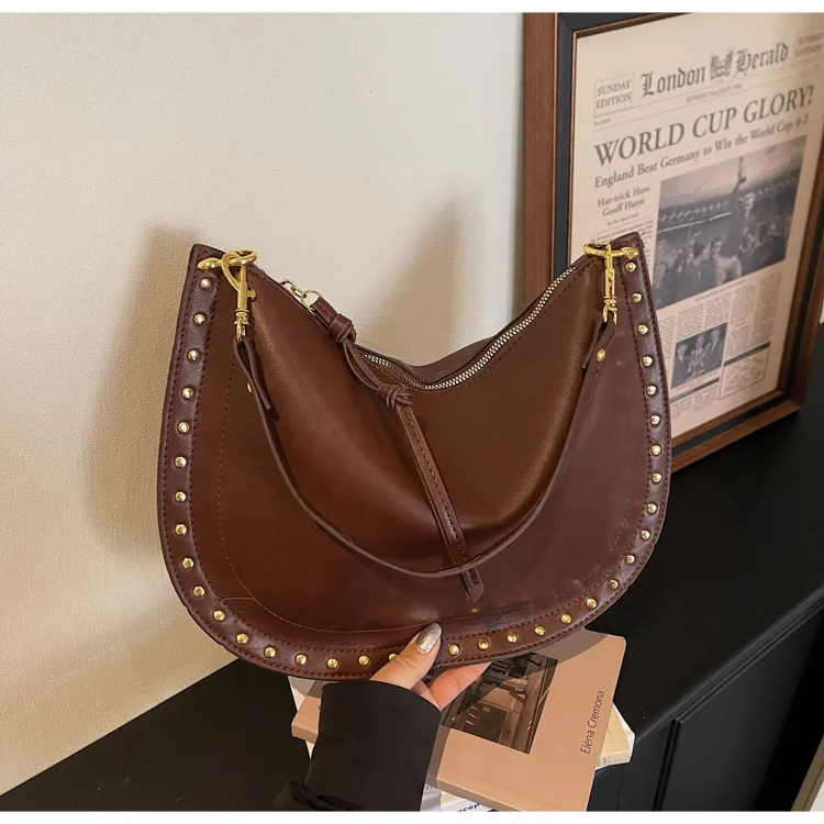 Women’s Square Splicing Shoulder Bag in PU Leather with Sewing Thread Detail and Single Shoulder Strap