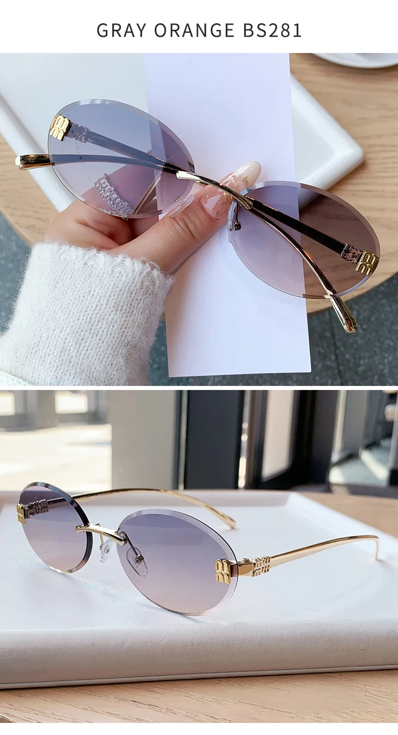 Unisex Oval Frame Frameless Sunglasses with PC Lens Material for Casual All Seasons Wear