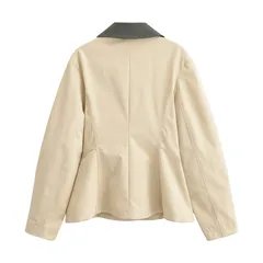 Casual Solid Color Single Breasted Coat Jacket for Women in Polyester Fabric with Contrast Binding Detail